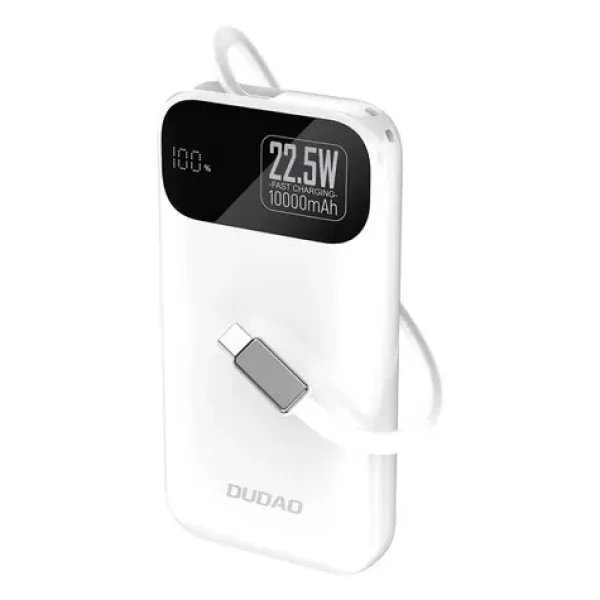 Dudao K31 10000mAh bílá / Powerbanka / s vestavěným kabelem / 22.5W (195941)