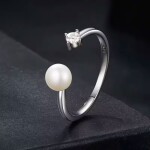 Stříbrný prsten Calvina MOISSANITE, perla + CERTIFIKÁT, nastavitelná Stříbrná