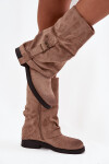 Ženské kozaki s ohnutým horním dílem do poloviny lýtka s přezkou Khaki Minelle 36