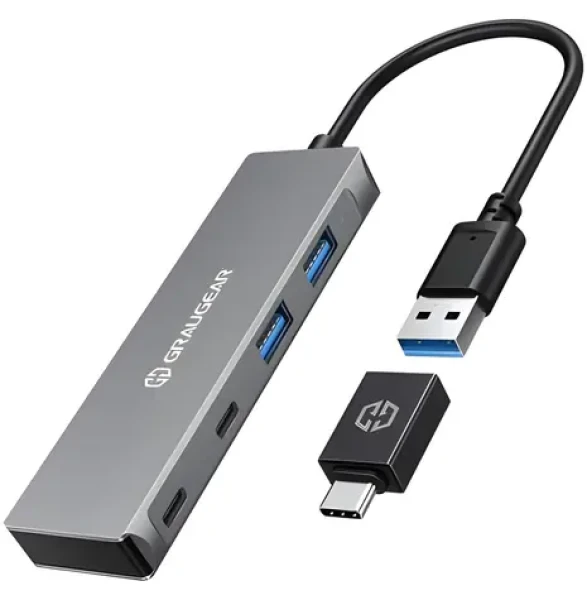 GrauGear G-HUB2A2C-AC stříbrná / USB hub / 4 porty / 2x USB-A + 2x USB-C / USB 3.2 Gen 1, 5 Gbit/s (G-HUB2A2C-AC)