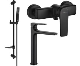 MEXEN - Lynx DF72 SET umyvadlová a sprchová baterie s příslušenstvím, černá 745914DF72-70