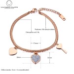 Ocelový náramek Leah Gold - srdce, klíč, Zlatá 16 cm + 4 cm (prodloužení)