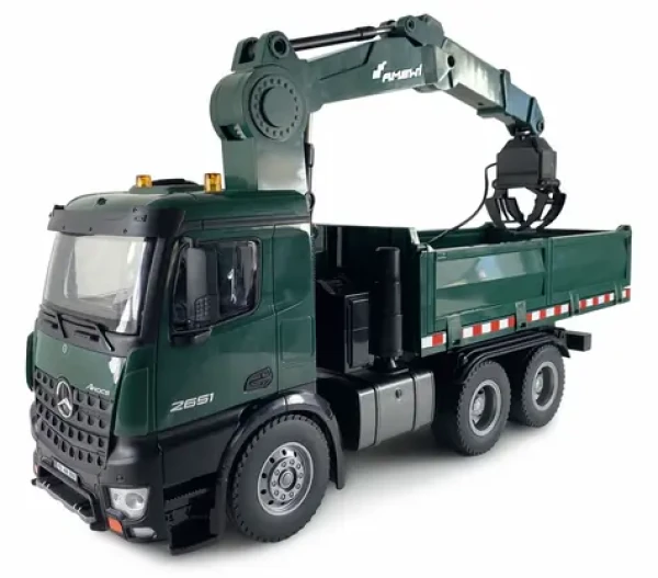 AMEWI RC stavební auto Mercedes-Benz Arocs jeřáb a sklápěč zelená