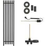 CERANO Koupelnový radiátorový set Valerio - kombinované vytápění, termo tyč - boční jednobodové připojení - 600W - černá matná - 1560x390 mm