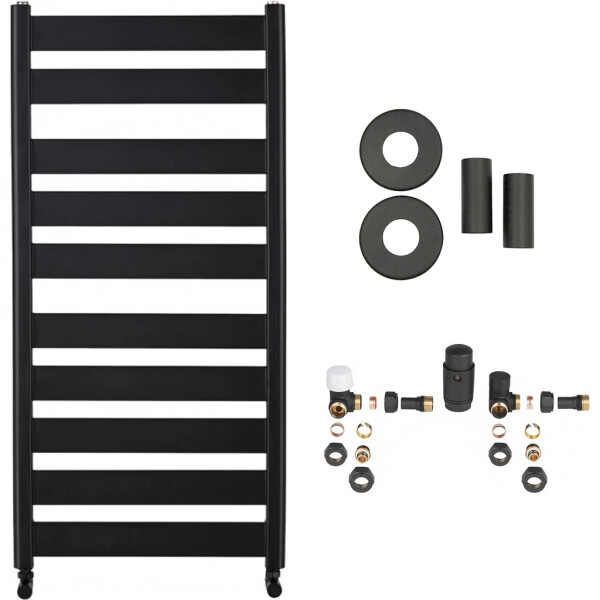 CERANO - Koupelnový radiátorový set Marco - ústřední vytápění - boční připojení - 816W - černá matná - 1125x550 mm CER-663454