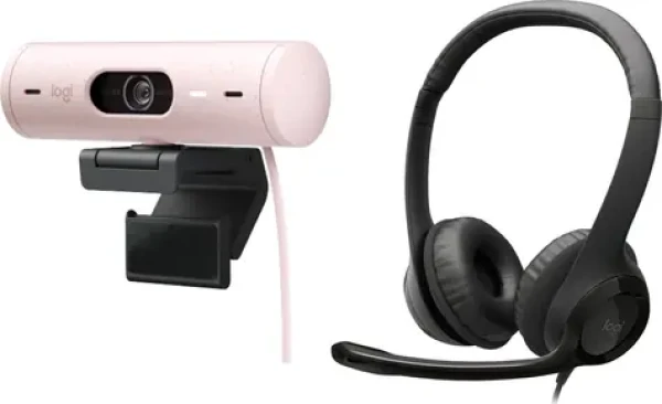 Logitech Brio 500 růžová + H390 / Webkamera se sluchátky / FHD / 4x digitální zoom / duální mikrofon / USB-C