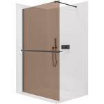 CERANO Sprchová zástěna Walk-in Onyx Cube L/P - 8 mm + polička/držák na ručníky - hranatá vzpěra - černá matná, bronzové sklo - 110x200 cm