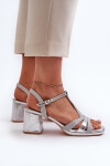 Dámské sandály na podpatku z ekokože stříbrné Lyana 37
