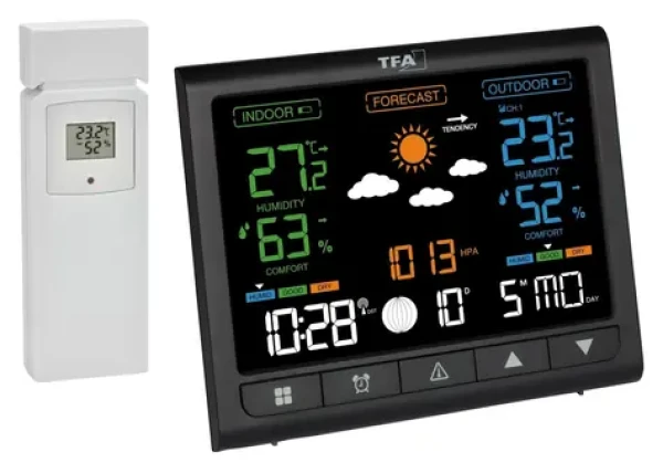 TFA 35.1171.01 CONTRAST černá / Bezdrátová meteostanice / Barevný VA displej / Teplota, vlhkost a tlak / Dosah 60 m