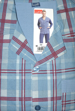 Pyžamo Luna 797 dlouhé/r 4XL pánské rozepínací modrý tisk 4XL