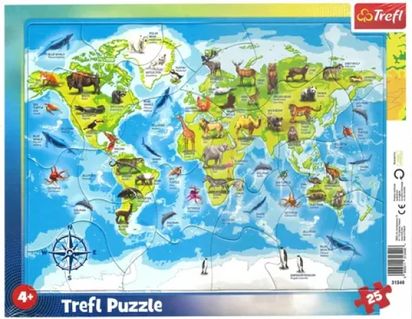 Trefl - Puzzle - Mapa světa se zvířátky