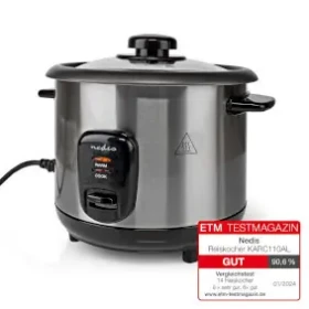 Nedis KARC110AL stříbrná / Rýžovar / 400 W / 1 l / nepřilnavý povrch / automatické vypnutí (KARC110AL)