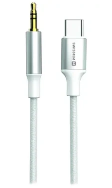 SWISSTEN TEXTILE Audio adaptér USB-C (M) - 3.5mm Jack 1.5m bílá (73502310)