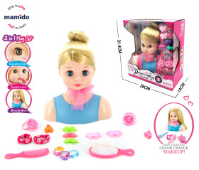Mamido Česací hlava s doplňky a make-up modrá, blondýna