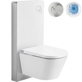 CERANO Závěsné WC s bidetem Modul/Cronus Standard - bílá lesklá / bílá matná - integrované WC tlačítko - pneumatický modul - 59,3x38,4 cm