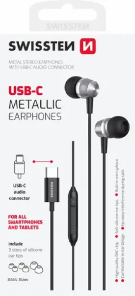 SWISSTEN Earbuds černá / Sluchátka s mikrofonem / USB-C (51109100)