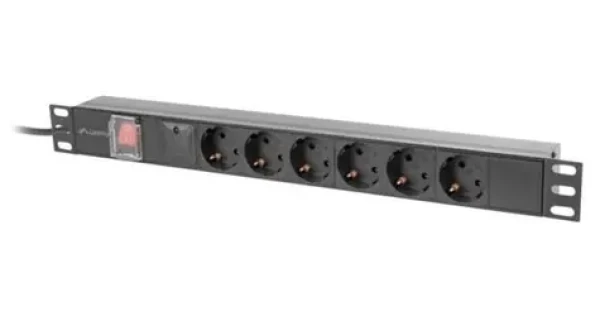 Lanberg PDU černá / Zásuvková lišta do racku / 1U / 19" / 6x zásuvka Schuko / IEC C14 / 10 A / 2 m (PDU-06F-0200-IEC-BK)