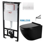 ALCA Předstěnový instalační systém s bílým tlačítkem M1710 + WC MEXEN LENA ČERNÁ Rimless + SEDÁTKO AM101/1120 M1710 ME01