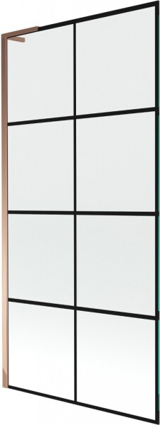 MEXEN/S - Next L vanová zástěna FIX 90 x 150, černá vzor, růžové zlato 895-090-000-03-77-60