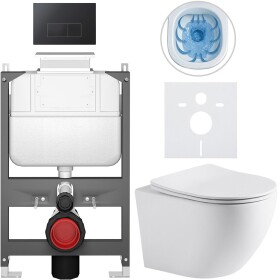 CERANO - Kompletní WC set Basic/Cesso - bílá matná - WC tlačítko Modulo/Černá - ovládání shora - předstěnová instalace - 49x36 CER-8050BD86275