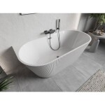 MEXEN/S - Oris volně stojící vana nástěnná reliéf 150 x 75, bílá, sifon a přepad grafit kartáčovaná 52871507500-66