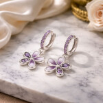 Stříbrné visací náušnice Fialový květ - stříbro 925/1000, Fialová