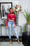 Sexy top Koucla Wetlook Crop Top s výřezem BORDEAUX Einheitsgroesse