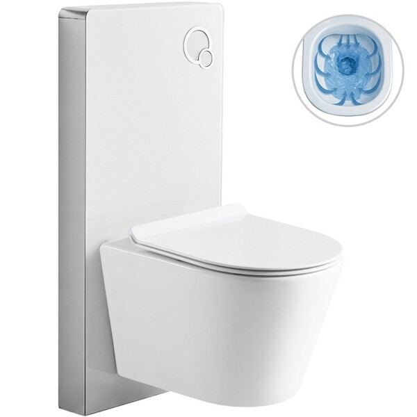 CERANO Kompletní WC set Modul/Carlito - bílá lesklá - integrované WC tlačítko - pneumatický modul - 48,5x36,5 cm