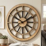 DumDekorace VICTORIA 75 cm dřevěné nástěnné hodiny – tichý mechanismus