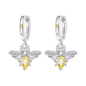 Stříbrné náušnice s motivem včelky - stříbro 925/1000, Žlutá