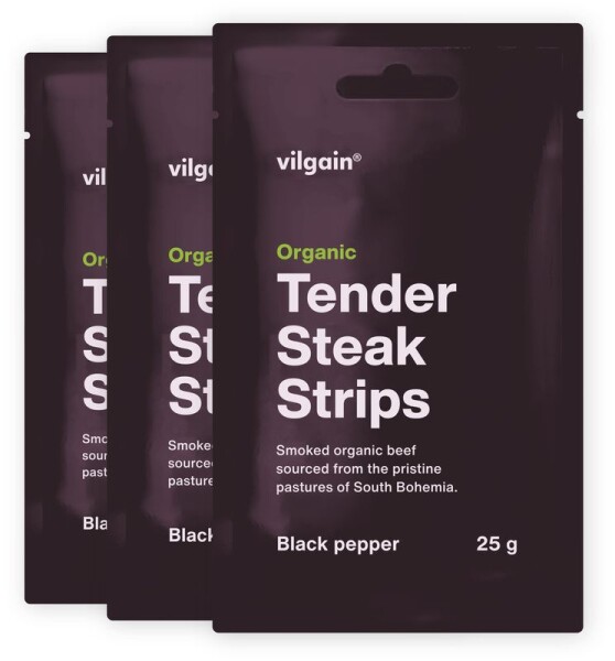 Vilgain Sušené steakové proužky BIO – 5× černý pepř 25 g
