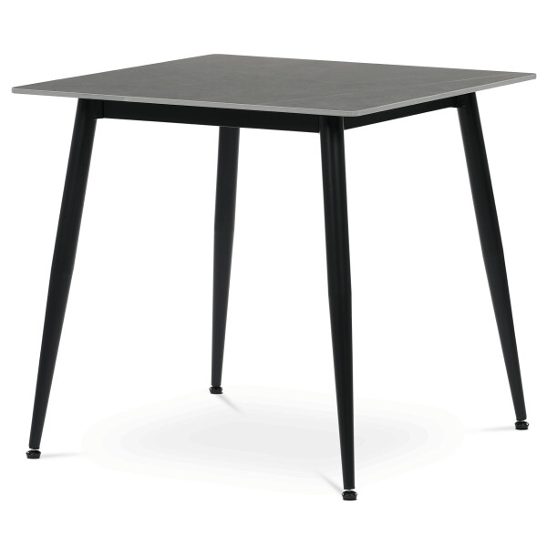 Stůl jídelní 80x80 cm, keramická deska šedý mramor, černé kovové nohy