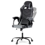 Herní křeslo, šedá a černá ekokůže, houpací mechanika, opěrák 135°