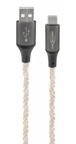 Ansmann 1700-0158 černá / Datový a nabíjecí kabel / USB-A - USB-C / 1 m / LED osvětlení / 60W (1700-0158)