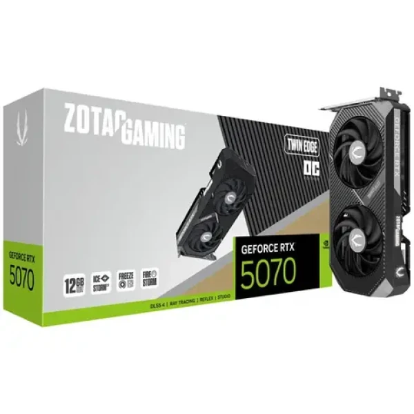 ZOTAC GAMING GeForce RTX 5070 Twin Edge OC 12GB / 2325 - 2542Mhz / 12288 MB GDDR7 / 192bit / 1x HDMI + 3x DP / 650W (16) (ZT-B50700H-10P)