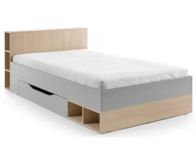 Postel se zásuvkou Room 120x200 cm, dub biscuit/šedá