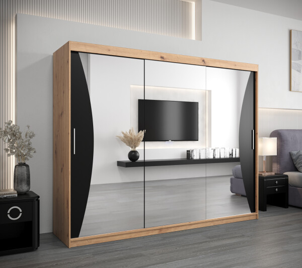 Šatní skříň Abi Mo Dveře: Dub artisan, Rozměr: 250 cm, Korpus: Černá