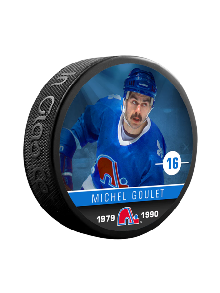 Inglasco / Sherwood Puk Michel Goulet #16 Quebec Nordiques Souvenir Collector Hockey Puck