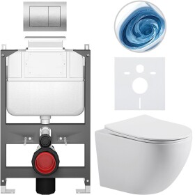 CERANO Kompletní WC set Basic/Cesso - bílá lesklá - WC tlačítko Maxio/Stříbrná - ovládání shora - předstěnová instalace - 49x36 cm - 8050BD85995