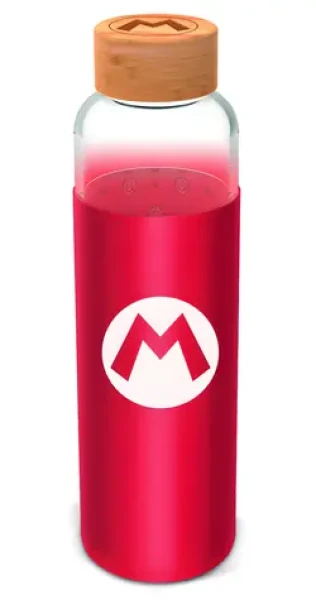 STOR Láhev na pití Super Mario 585 ml / Skleněná / Silikonový návlek (ST00385EPM)
