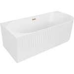MEXEN/S - Gia volně stojící rohová vana reliéf levá 150 x 75, bílá mat, sifon a přepad měď kartáčovaná 52701507501L-65