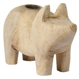 Ib Laursen Dřevěný svícen Nature Pig – menší, přírodní barva, dřevo