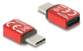 DeLock USB-C datablocker červený / Adaptér / Blokování přenosu dat / USB Power Delivery / 240 W (60689)