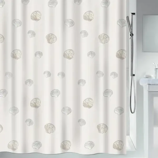 Spirella ATLANTIS bílý / Sprchový závěs / motiv mušlí / 180 x 180 cm / polyester