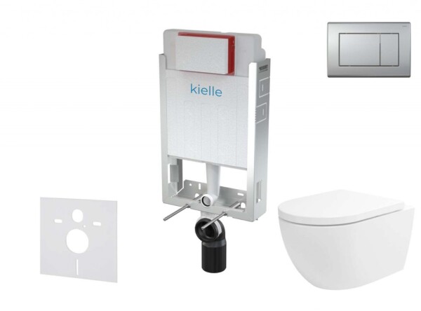 Kielle - Genesis Set předstěnové instalace, klozetu Oudee Vortex, sedátka softclose a tlačítka Gemini III, matný chrom 30505SZ77