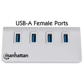 Manhattan bílá / USB hub / 4 porty / USB 3.0 5 Gbps / hliníkové tělo / Bus Power (163767)