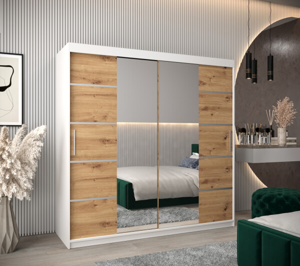 Šatní skříň Abi V4 Barva korpusu: Bílá, Rozměry: 200 cm, Dveře: Dub artisan