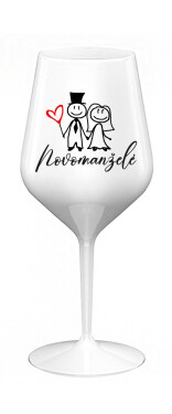 NOVOMANŽELÉ - bílá nerozbitná sklenice na víno 470 ml