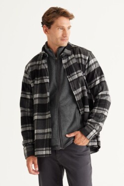 ALTINYILDIZ CLASSICS Men's Black-anthracite Comfort Fit Relaxed Cut Buttoned Collar Checkered Flannel Shirt