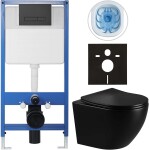 CERANO Kompletní podomítkový WC set Lite/Cesso - černá lesklá - WC tlačítko Slim, černé matné - předstěnová instalace/sádrokarton - 49x36 cm